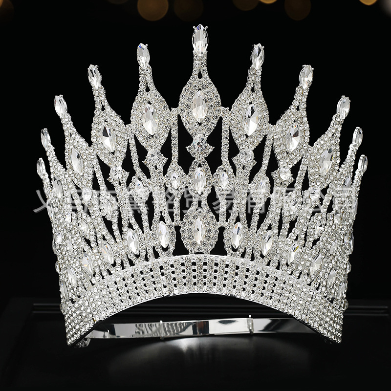 Corona de concurso de belleza europeo y americano - Para etapa de Miss América, tamaño ajustable, gran corona redonda, colorida