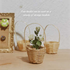 娃娃屋配件微缩食玩场景模型迷你竹编篮子点心茶点小提篮簸箕竹筐