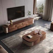 全实木电视柜茶几组合意式轻奢简约现代客厅设计师高级感岩板地柜