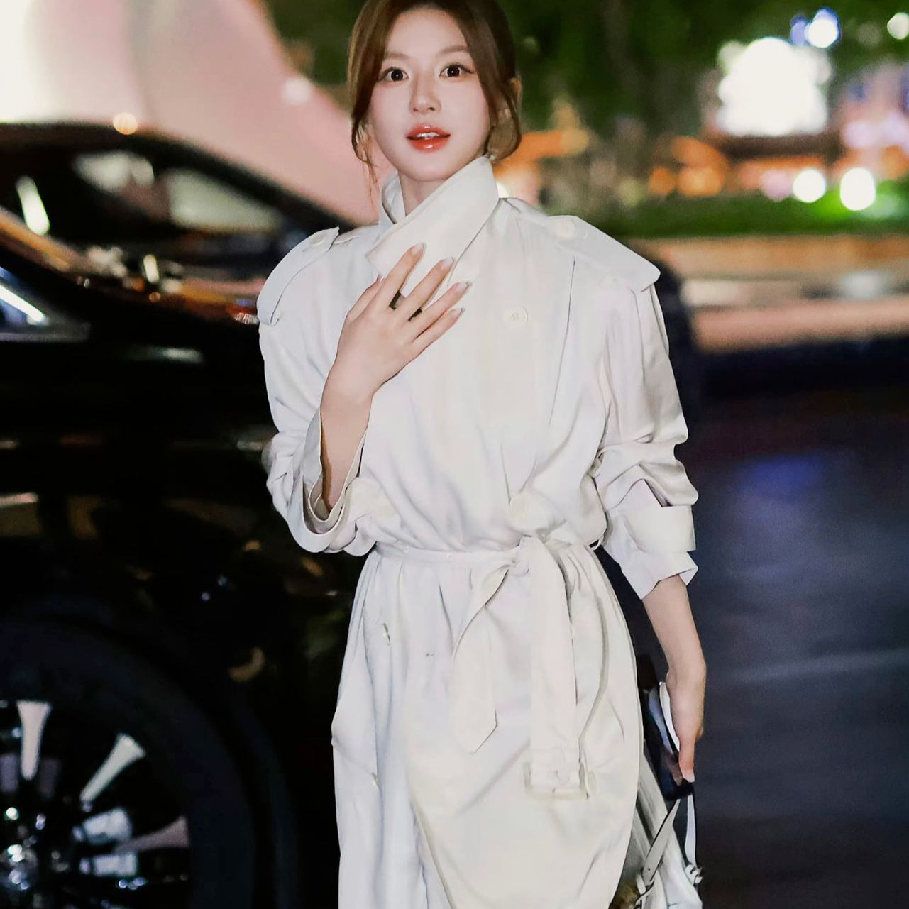 In-Stock 2026 Spring New Korean Dongdaemun Zhao Lusi Style Elegant Slimming Tie-Waist Trench Coat