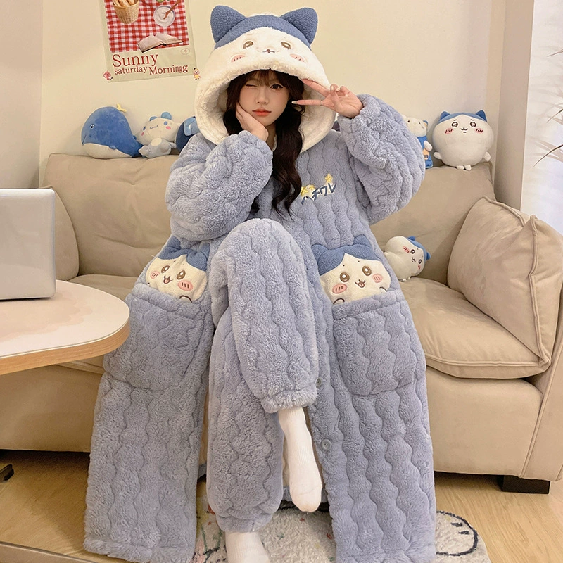Хеллоkitty, милая стеганая зимняя на bathrobe, теплая кофта капюшон, мультяшный пижама, набор