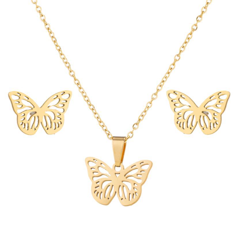 1 Set Fashion Butterfly Stainless Steel Plating Earrings Necklace display picture 6