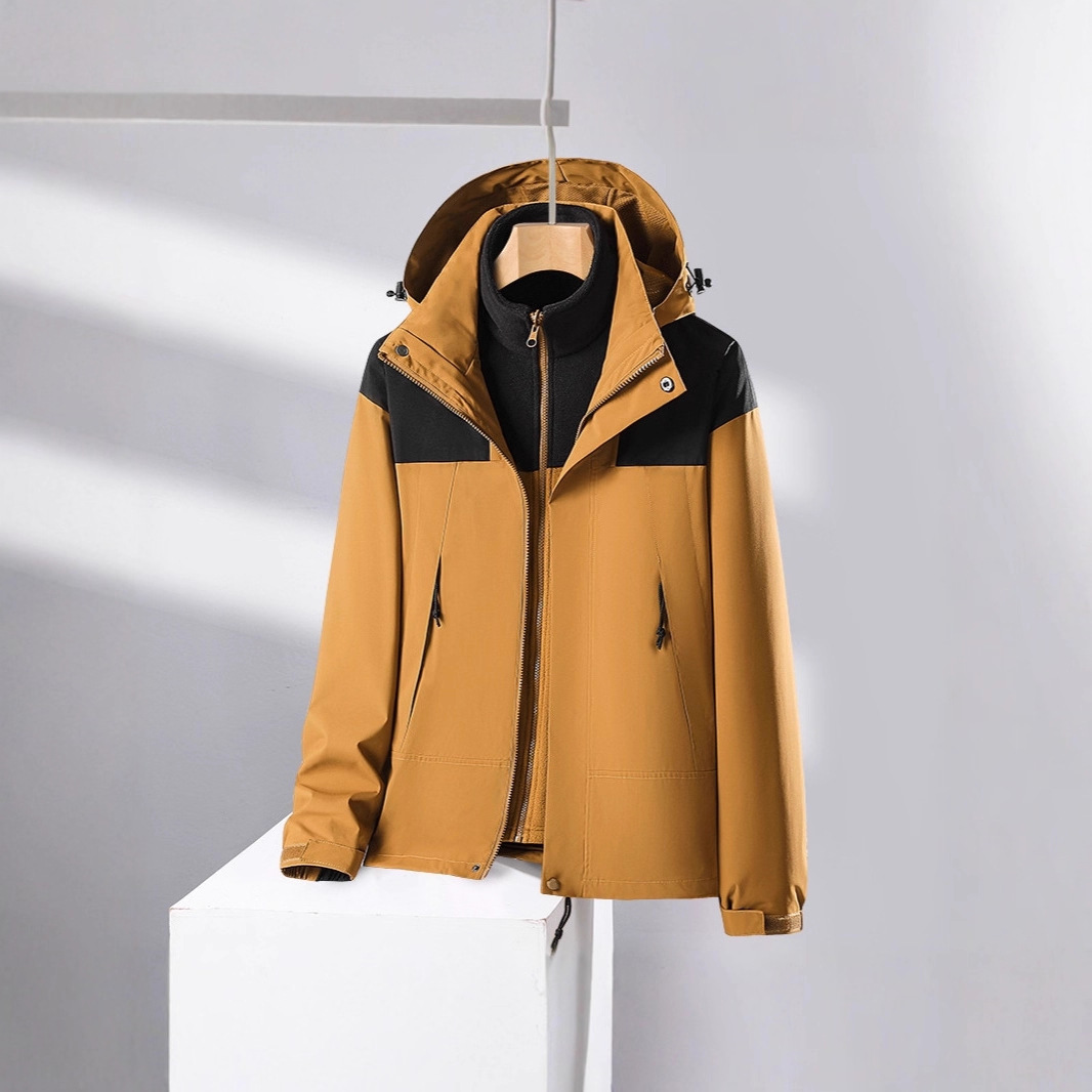 Winter 3-in-1 windproof jacket, unisex, two-piece set, thickened, fleece-lined, with removable inner liner, mountaineering jacket.