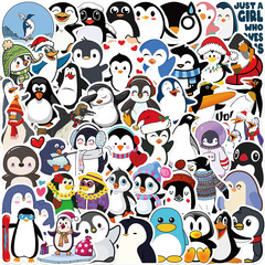 50 Sheets of Cartoon Non-Infringing Penguin Stickers Personalized Decoration Luggage Notebook Waterproof Removable Non-Repeatable Decals 