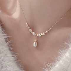 新しい天然淡水パールネックレスシンプルインハンドメイドレトロ鎖骨チェーンフェミニンシンプルショートジュエリー
