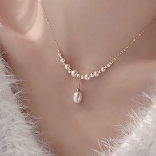 New Natural Freshwater Pearl Necklace Simple Ins Handmade Retro Clavicle Chain Feminine Simple Short Jewelry