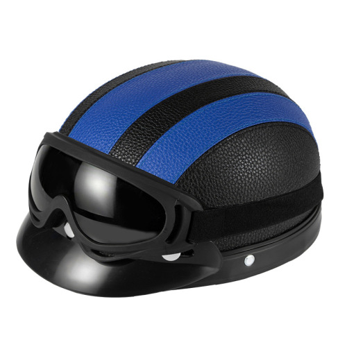 Electric bike PU leather retro helmet with goggles, scarf for men and women riding, sun shading, year-round safety protection, warm half helmet