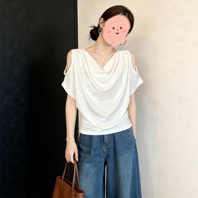 High-End Style Off-Shoulder Short-Sleeve T-Shirt for Women, 2026 Summer New Style, Plus-Size Lazy Style Top High-End Style Off-Shoulder Short-Sleeve T-Shirt for Women, 2026 Summer New Style, Plus-Size Lazy Style Top