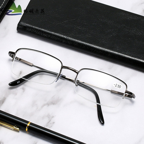 New popular elastic soft steel wire half-rim glasses frame for students, spare hanging wire myopia glasses, finished product dropshipping