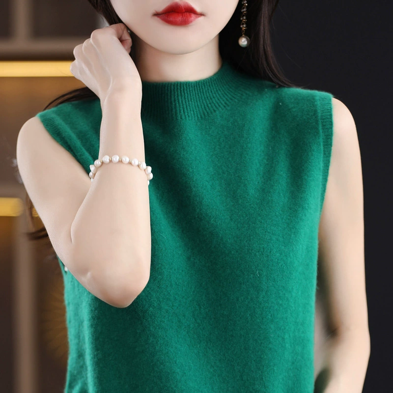 Woolen tank top, knitted base sweater, high collar, oversize