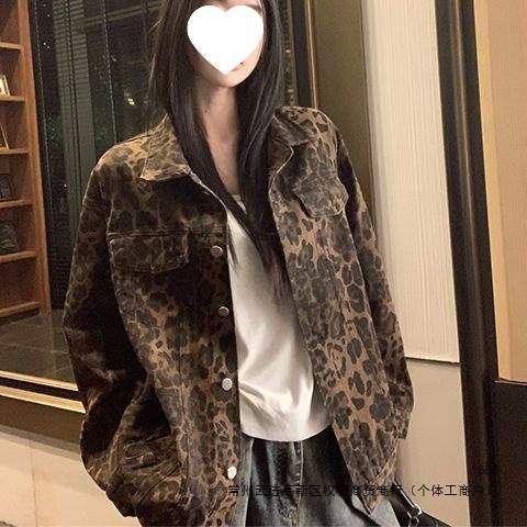 Women's Leopard Print Denim Jacket, Spring/Autumn 2026, Korean Style, Street Style, Unique Design, Fashionable and Versatile, Petite Style, INS Top
