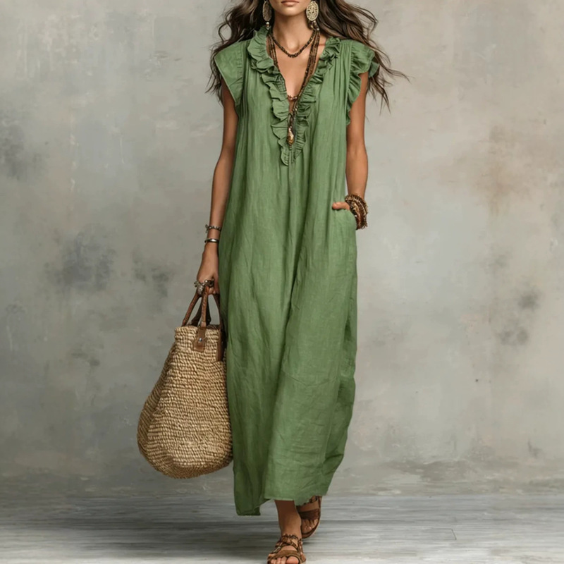 European and American Independent Websites Amazon Aliexpress 2026 Spring and Summer New Bohemian Flutter-Sleeve Floor-Length Dress