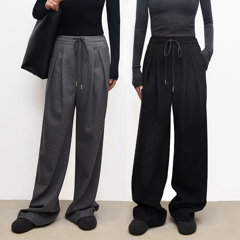 Осенне-зимние Новые повседневные шерстяные свободные широкие брюки со средней талией и шнурком, толстые бархатные интеллектуальные брюки в стиле старых денег