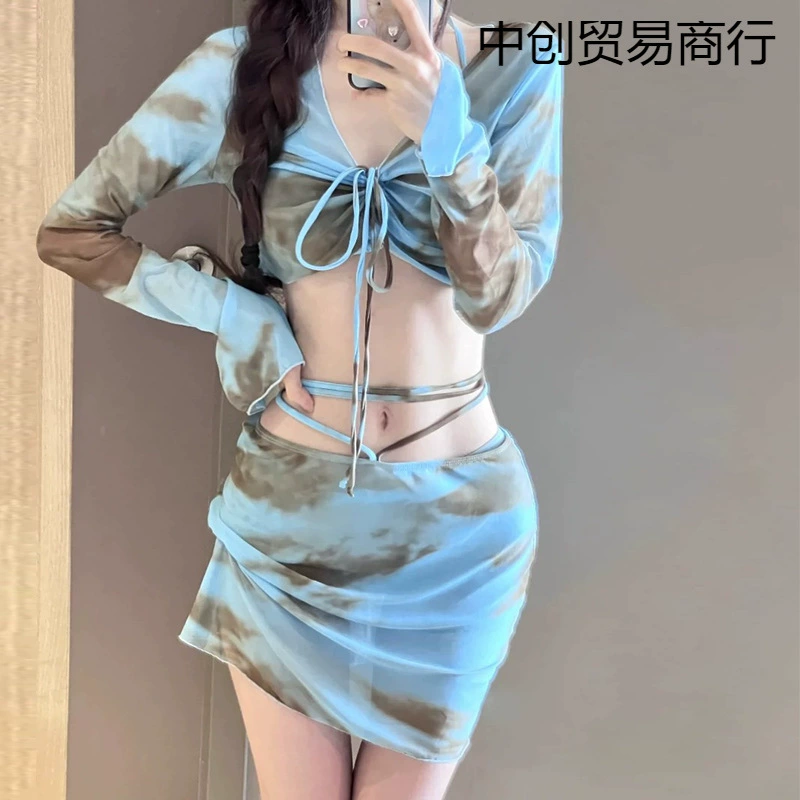 Swimwear, set, sexy brand long-sleeve, 4 piece set, sun protection, fitted, wholesale
