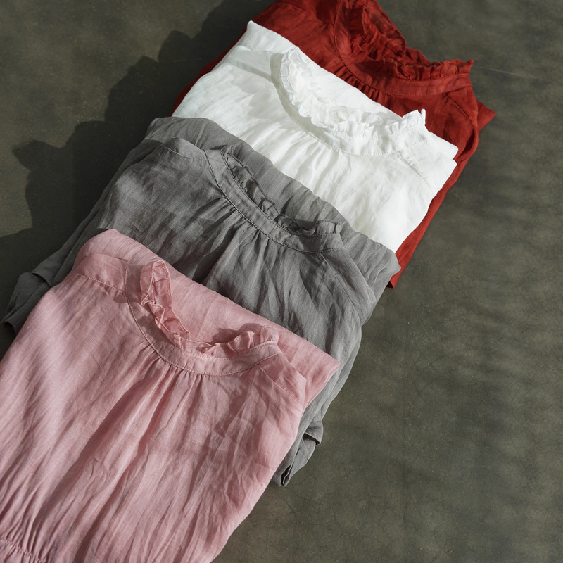 Original Retro Literary Lace Collar Loose Ramie Long Shirt Summer Sunshade Sheer Two-Way Cardigan W25050