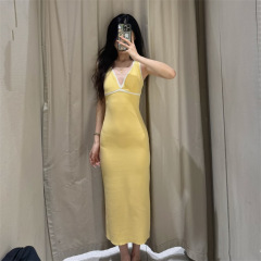 ZR女装外贸2025新品 法式气质时尚显瘦无袖V领长款连衣裙 5584136