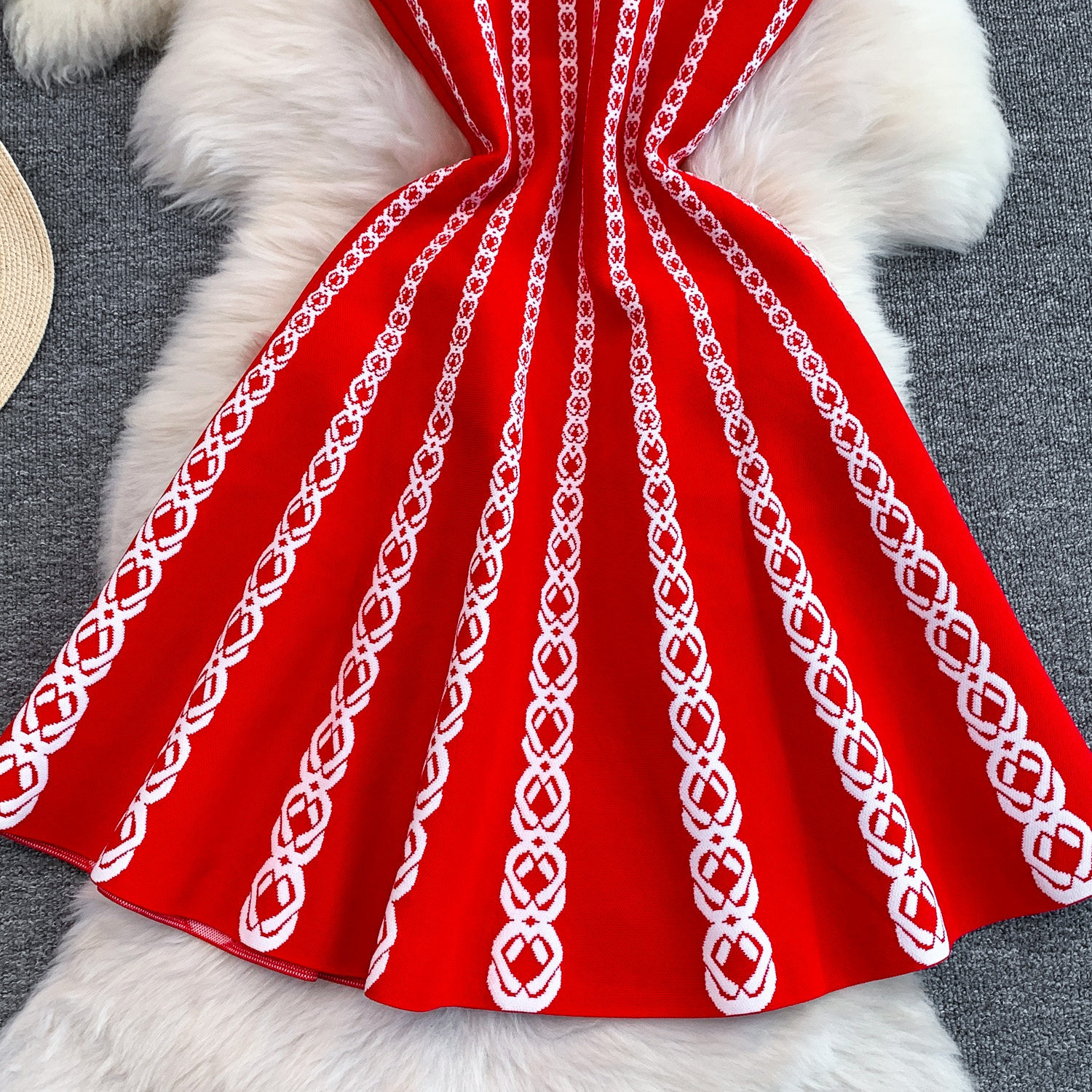 Luxury Petite Embroidered Knit Dress for Women Elegant Slimming A-Line Slip Summer Style Striped Charm_ecoleips.com