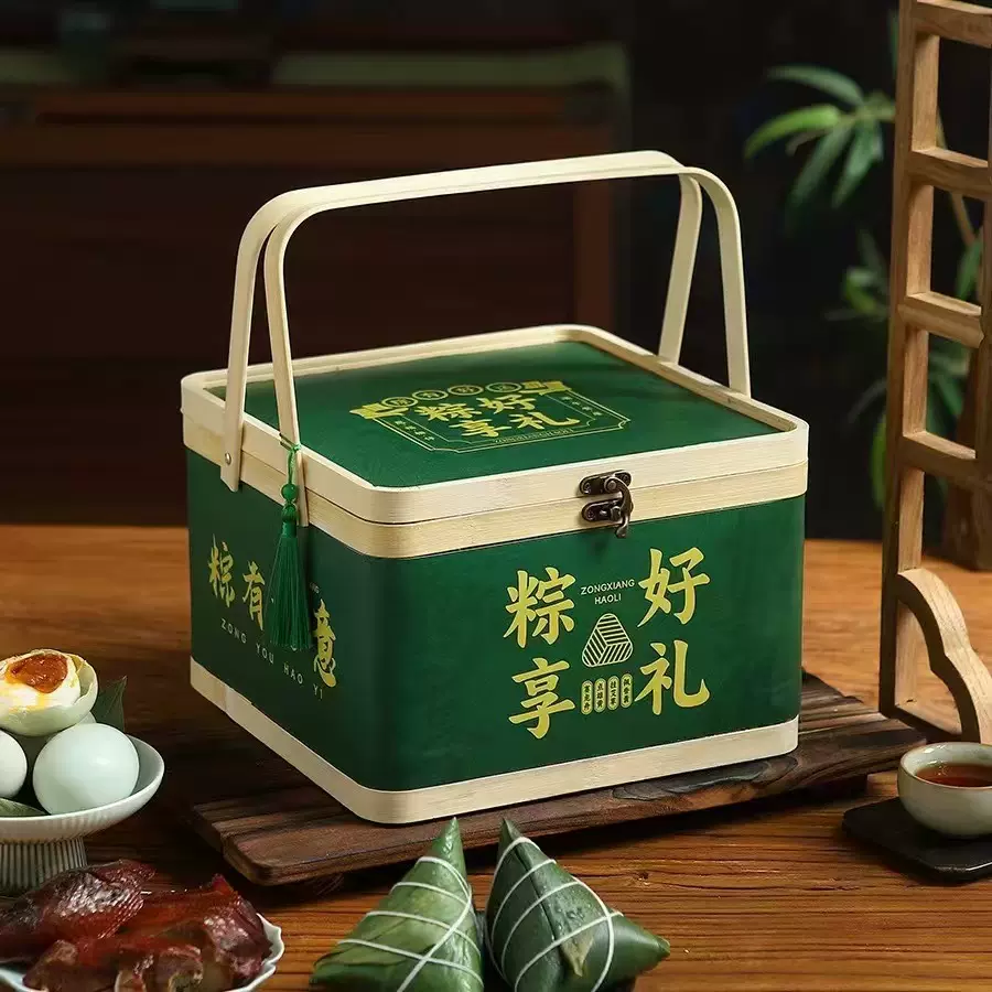 源头工厂现货中国风中秋月饼手提篮子竹编竹篮正方形礼品包装盒子