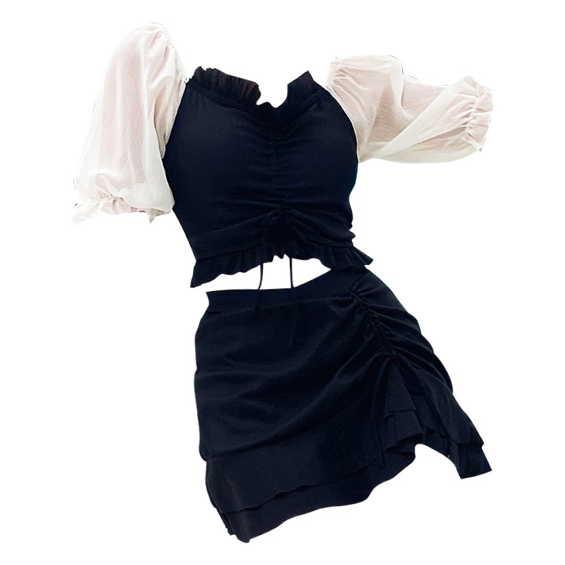 Falda dividida traje de baño conjunto de dos piezas conservador pequeño pecho push up falda estudiante caliente primavera cubierta vientre adelgazamiento traje de baño para mujeres