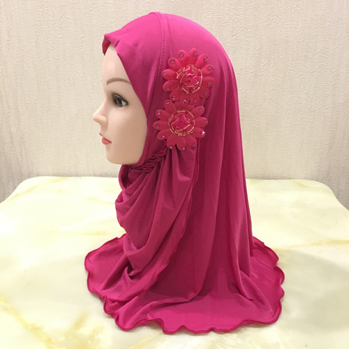 Cross-border exclusive for girls aged 2-7, headscarf prayer hat with two flowers, model H081