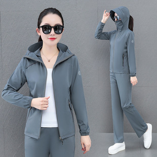Summer New Fashion Ice Silk Sun Protection Clothing Suit Women's Beach Cycling Breathable Anti-Uv Sun Protection Clothing Two-Piece Set