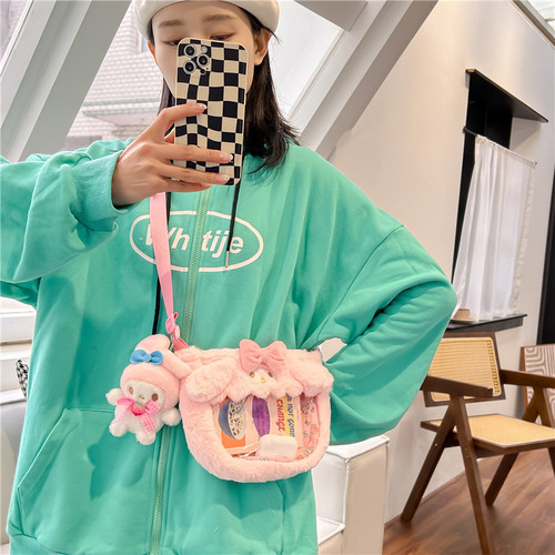 Japanese cute transparent PVC pain bag cartoon puppy rabbit doll crossbody bag  new personalized shoulder bag