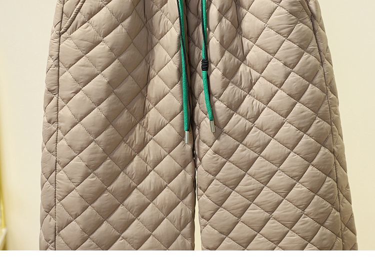 Vêtements pour femmes Pantalon en coton à carreaux à contraste de couleur à la mode, étiquette anti-âge, à porter comme vêtement d'extérieur, doublure en coton, pantalon sarouel ample et chaud à revers_voghion.com