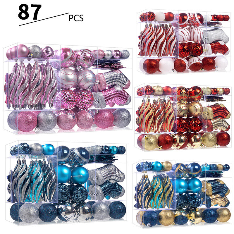 Navidad nuevo 87PCS set de bolas de Navidad galvanizadas dibujadas a mano en forma de árbol de Navidad colgante bola decorativa