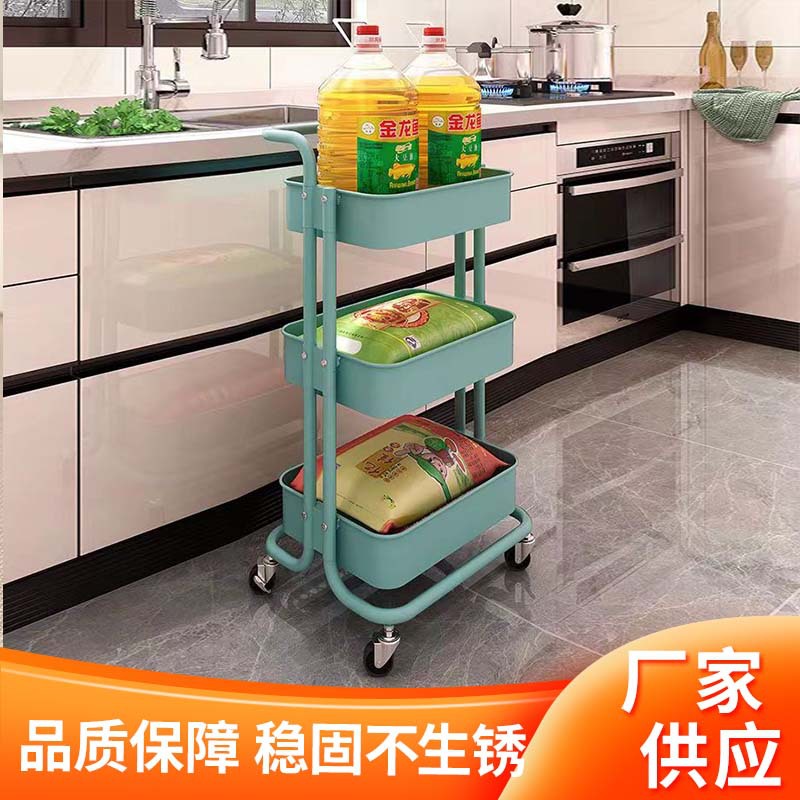 Small Cart Storage Rack Household Carbon Steel Multi-Layer Storage Rack Movable Living Room Multifunctional Snack Storage Rack