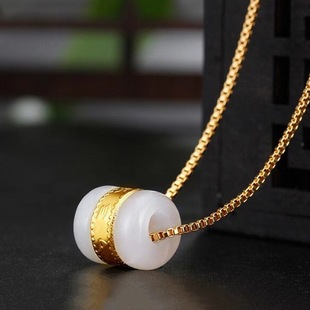 Gold Inlaid with Jade, Pure Gold Hetian Jade Fortune Bead Necklace, Natural Jade Pendants for Women, Collarbone Chain Gift Wholesale