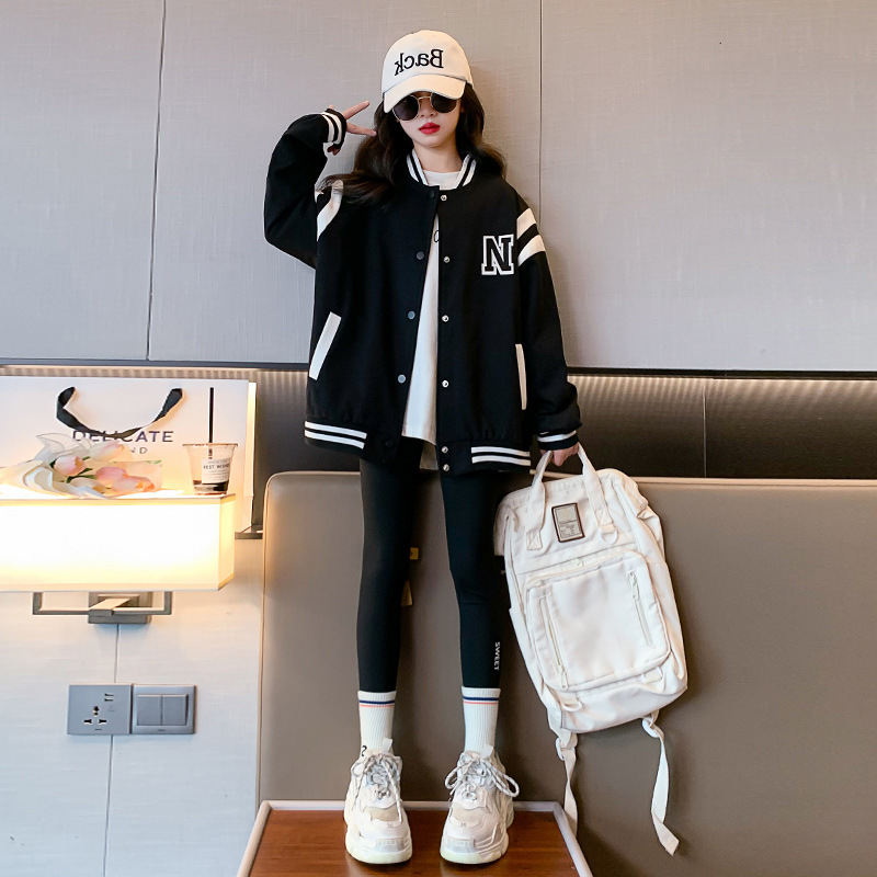 Girls' clothing 2024 Spring and Autumn style outerwear, stylish girls' casual baseball jacket, autumn clothes, 8 trendy,_voghion.com