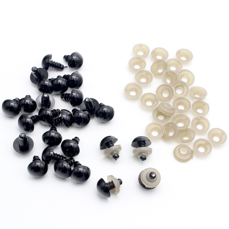 DIY人形の目アクセサリー プラスチック製黒豆目 全黒ネジ目 ぬいぐるみ 手作り人形の目飾り