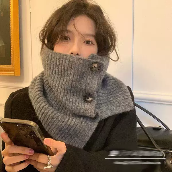 South Korea Ins Retro Warm Scarf Winter New Style Scarf All-match Casual Neck Sleeve Cold-proof Knitted Internet Red Scarf