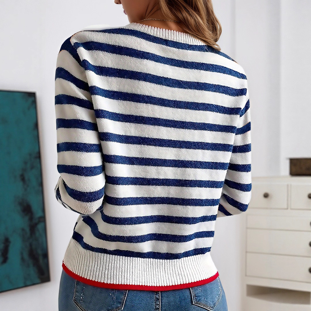 Striped Contrast Color Knitted Pullover Long Sleeve Round Neck