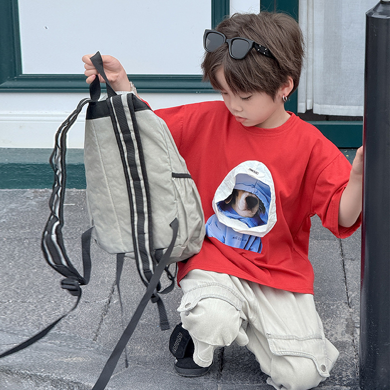 7421 Traje de verano para niños 2025 Nuevo estilo para niños Ropa delgada Verano Camiseta estampada de manga corta Conjunto de dos piezas 6