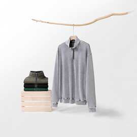 定制300g水洗做旧立领卫衣美式复古潮流半拉链卫衣可DIY来图印制