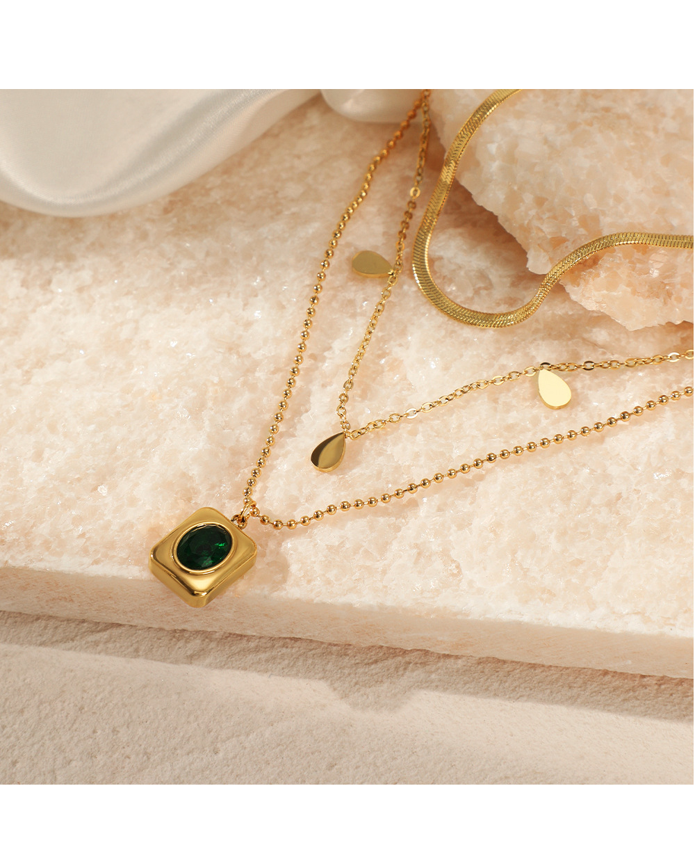 French Style Square Water Droplets Stainless Steel Titanium Steel Plating Inlay Artificial Gemstones