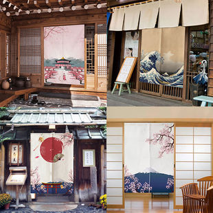 日本浮世绘神奈川日式门帘半帘隔断帘布艺卧室布帘厨房防油烟-阿里巴巴