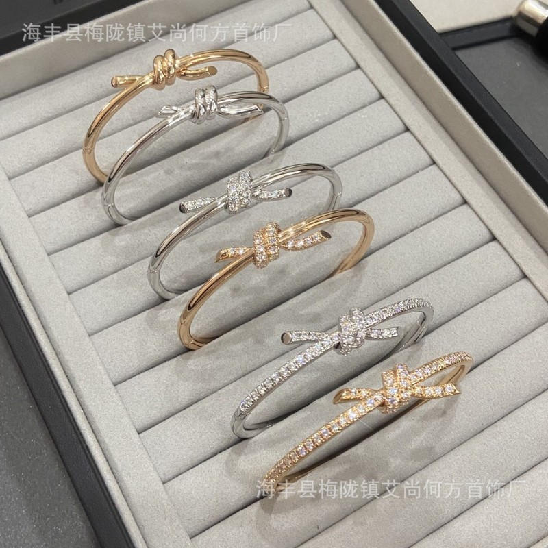蒂家高版本T家单圈绳结百搭时尚轻奢无钻半钻Knot扭结手镯女批发|undefined