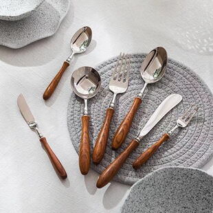 chicken wing wood yellow rosewood 304 stainless steel tableware knife and fork spoon western restaurant steak knife and fork spoon
