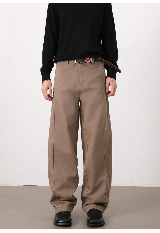Quần jeans nam ống đứng dáng rộng phong cách Mỹ retro cơ bản — Màu be, Màu kaki, Màu nâu cà phê, màu đen chi tiết 15