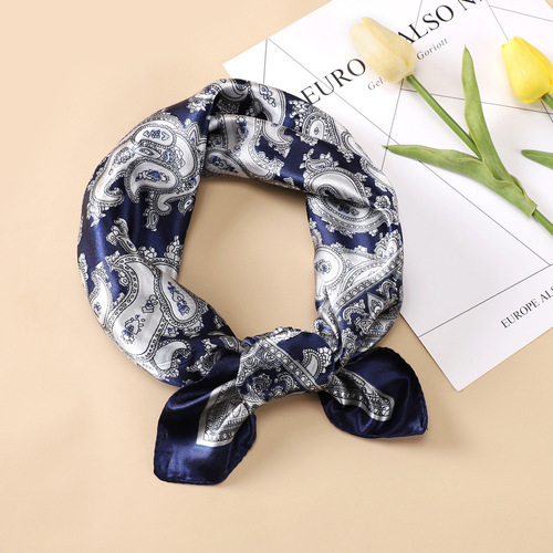 60x60cm Small Square Scarf Cross-border New Retro Sun Protection Silk Scarf Professional Versatile Head Scarf for Women Decorative Collar Scarf Hair Ties
