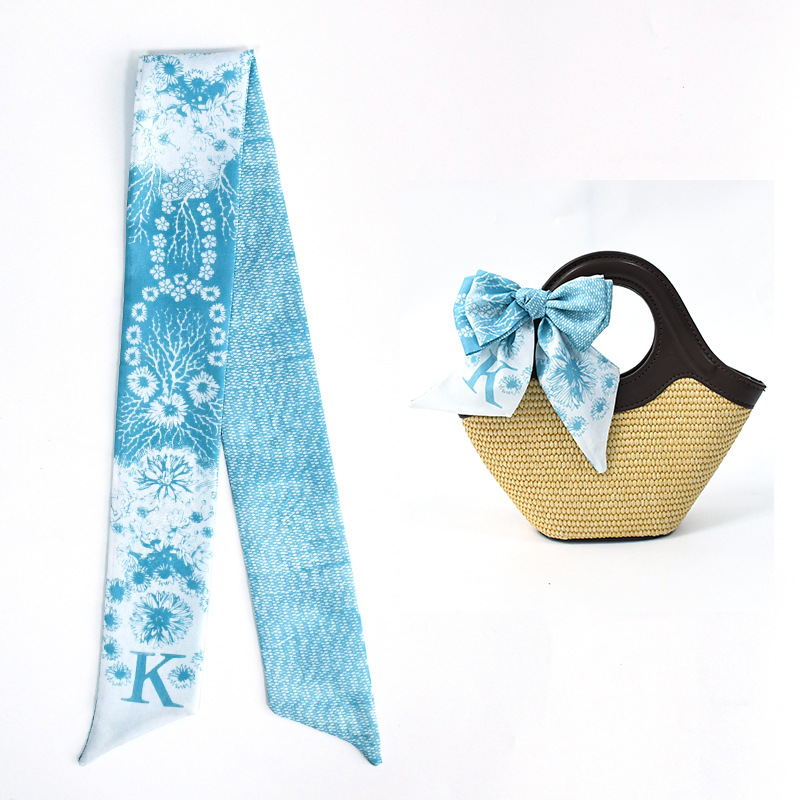 Primavera y verano de moda casual bolsa de decoración bufandas flores de seda de alta calidad 24 letras largas tiras multipropósito