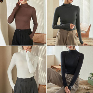 Korean-style 2024 New Autumn and Winter Long-sleeved Slim-fit Bottoming Half-high Neck Knitted Long-sleeved Fleece Bottoming Shirt Top