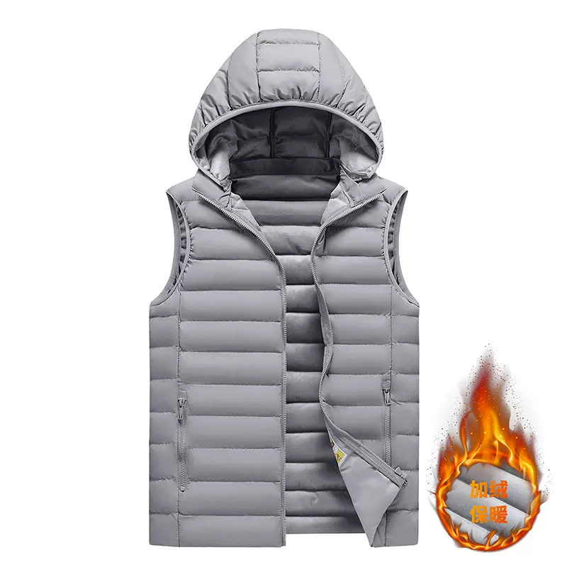 跨境定制马甲棉衣男2024冬季男士无袖坎肩可拆卸帽休闲潮流排骨付