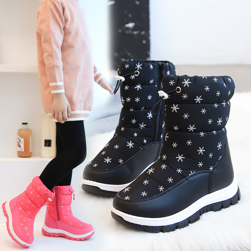 Fábrica de botas de nieve para niños transfronterizos al por mayor zapatos acolchados de algodón para niños medianos y grandes botas de invierno cálidas forradas de lana botas de invierno para niñas de comercio exterior image 5