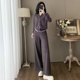 休闲运动套装女春秋欧货时尚高级感针织毛衣卫衣阔腿裤两件套显瘦