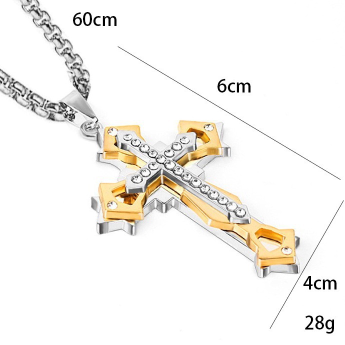 Collier unisexe en acier inoxydable moulé, orné d'une croix et de multiples diamants, style européen et américain, collection 2026 Foreign Trade._voghion.com
