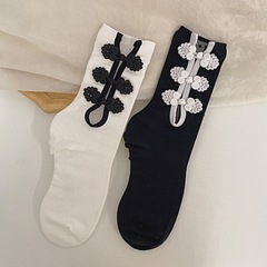 Chinese-style retro color-blocked lace side-knot ankle socks, Japanese JK mid-calf socks for girls