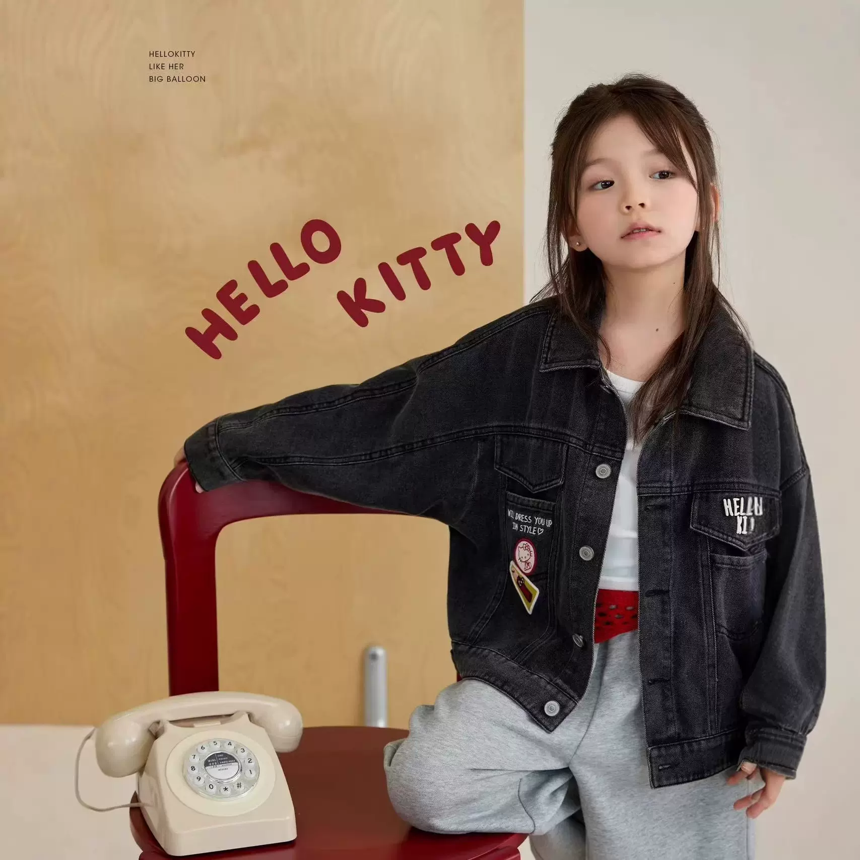 面包仔童装2026春季新款女童HelloKitty刺绣软牛仔外套宽松韩版